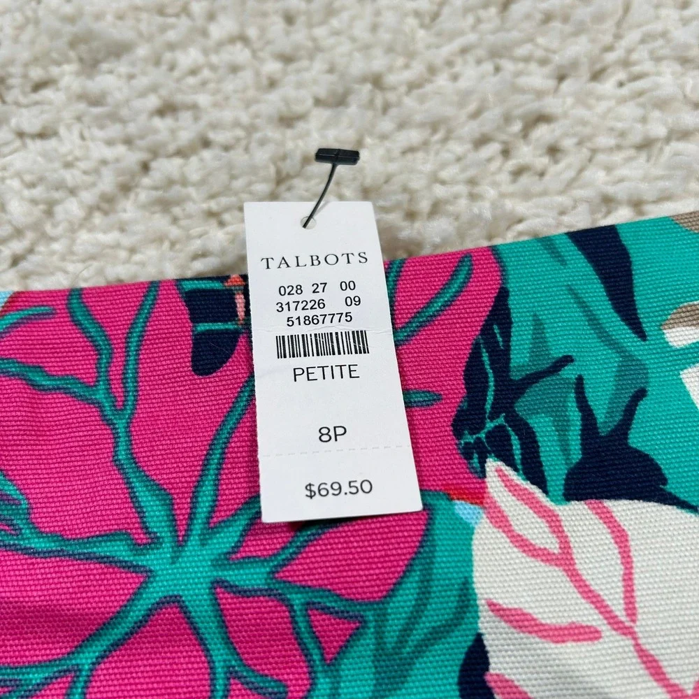 Talbots Skirt 8P Petites Pink Tropical Floral Print Cotton Blend Mini Skirt New